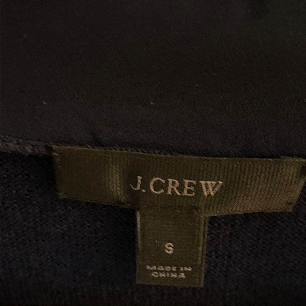 J. Crew Merino Wool Ribbon Front Navy Career Cardigan with Black and White Trim - Picture 2 of 5
